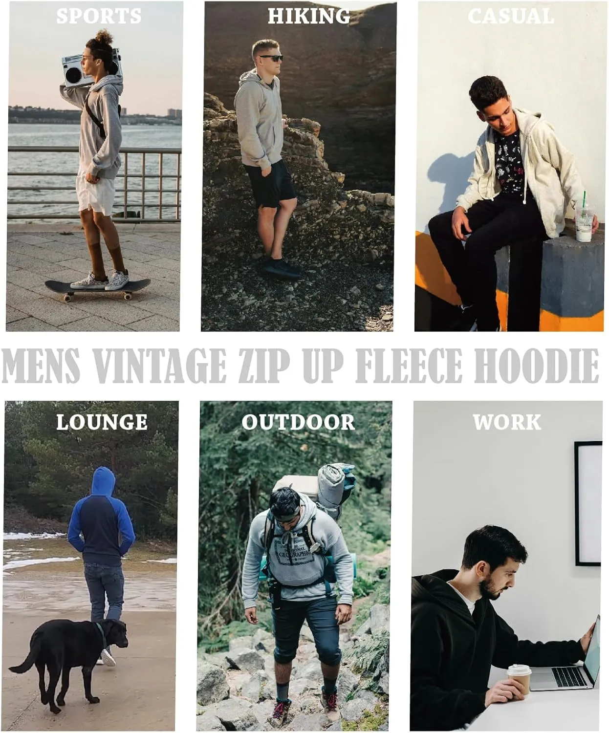 Mens Zip Up Hoodies Athletic Casual Fleece Hoodie Classic Fit Jacket Midweight Cotton Drawstring with Pocket