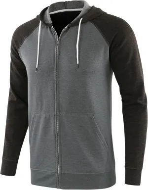 Mens Zip Up Hoodies Athletic Casual Fleece Hoodie Classic Fit Jacket Midweight Cotton Drawstring with Pocket