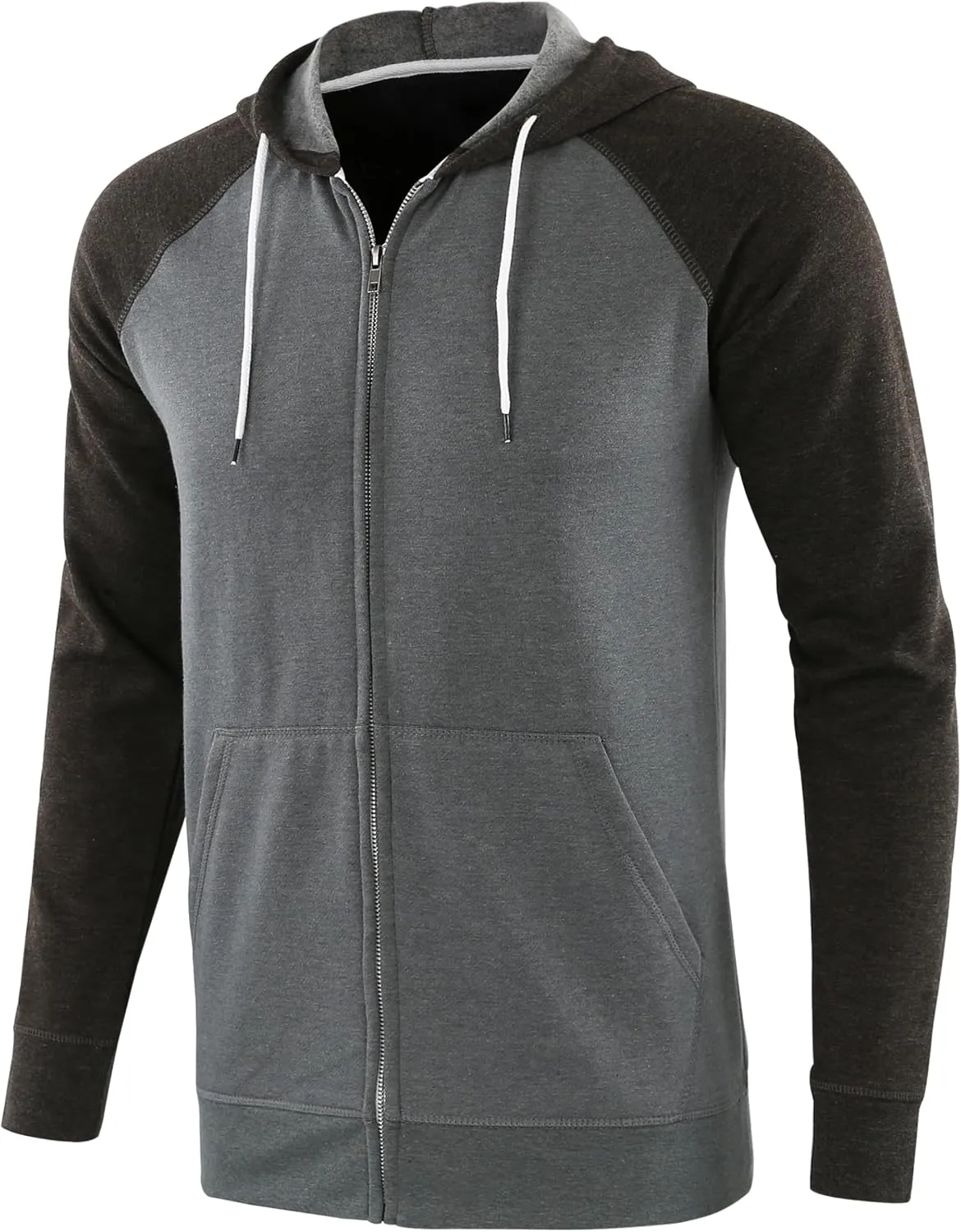 Mens Zip Up Hoodies Athletic Casual Fleece Hoodie Classic Fit Jacket Midweight Cotton Drawstring with Pocket