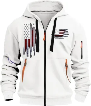 Mens Zip Up USA Flag Print Hoodies Casual Long Sleeve Drawstring Shirts Comfort Patriotic Sweatshirt with Pockets