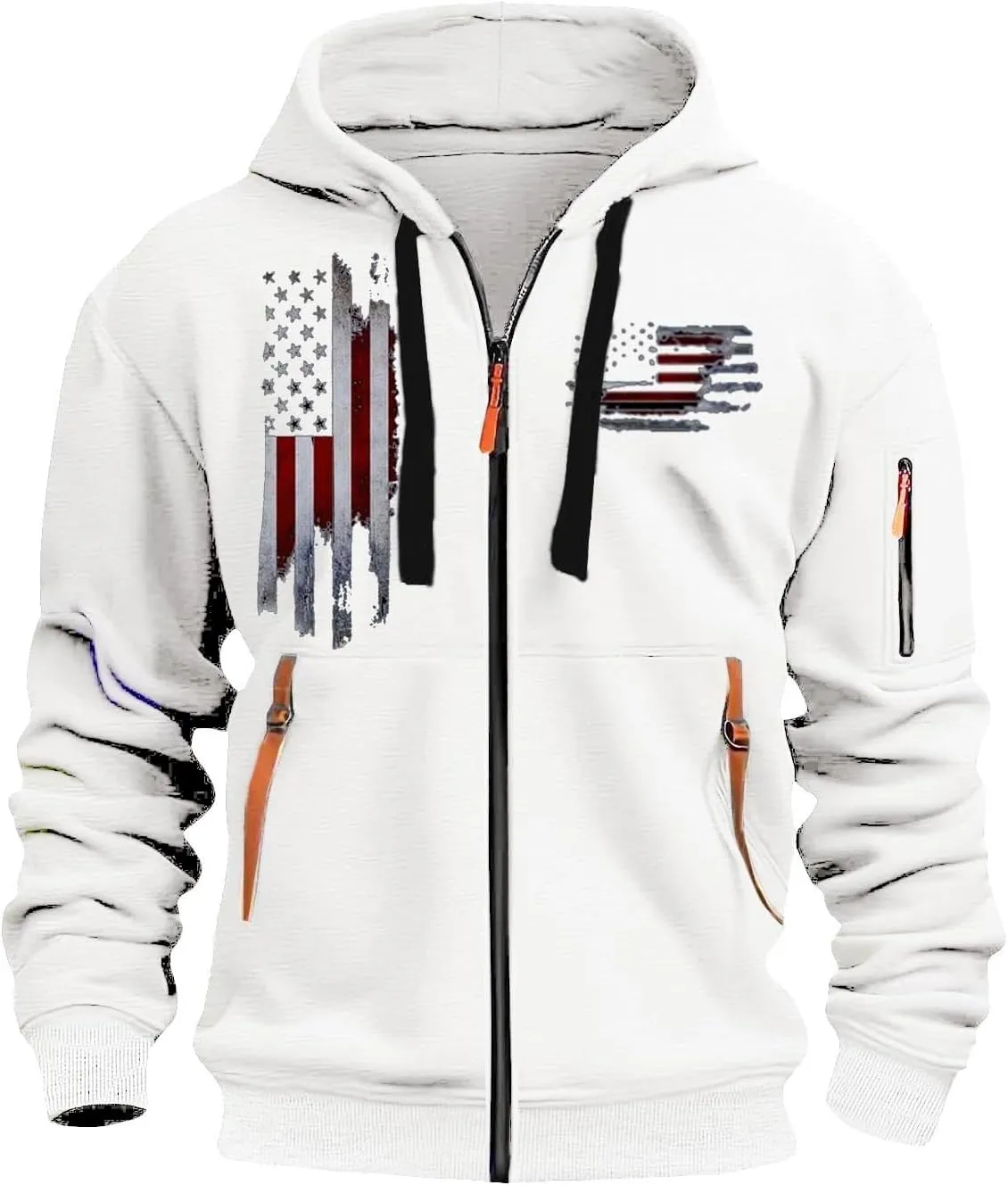 Mens Zip Up USA Flag Print Hoodies Casual Long Sleeve Drawstring Shirts Comfort Patriotic Sweatshirt with Pockets