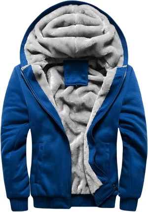 Mens Zipper Hoodies Heavyweight Fleece Hoodies Full Zipper Thick Sherpa Lined Sweatshirt Wool Warm Fall Winter Coat