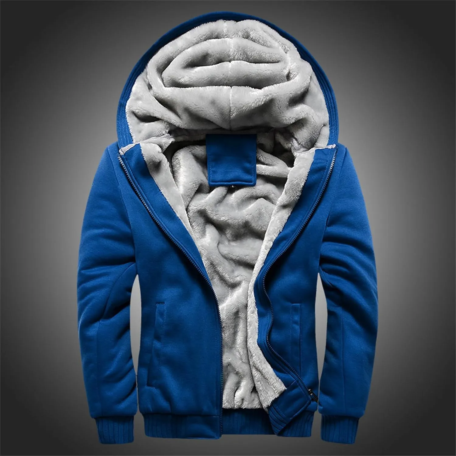 Mens Zipper Hoodies Heavyweight Fleece Hoodies Full Zipper Thick Sherpa Lined Sweatshirt Wool Warm Fall Winter Coat