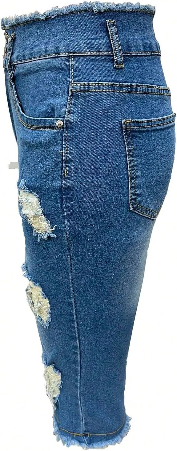 midelxp Capri Jeans for Women Stretch Low Rise Ripped Jeans with Pockets Sexy Skinny Distressed Denim Capris Y2k Crop Pants