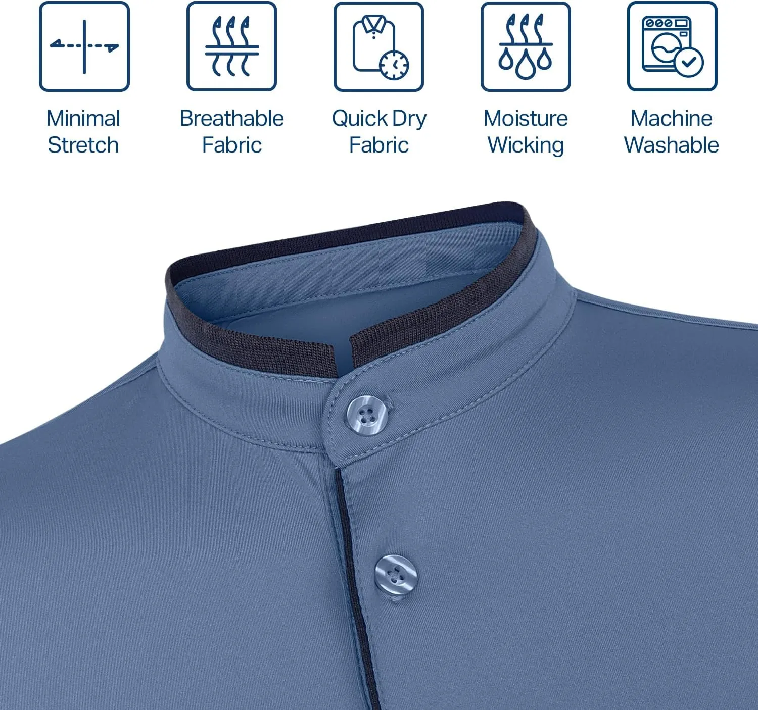 Mio Marino French Collar Henley Polo Shirt for Men – Lightweight - Moisture Wicking – Breathable Fabric