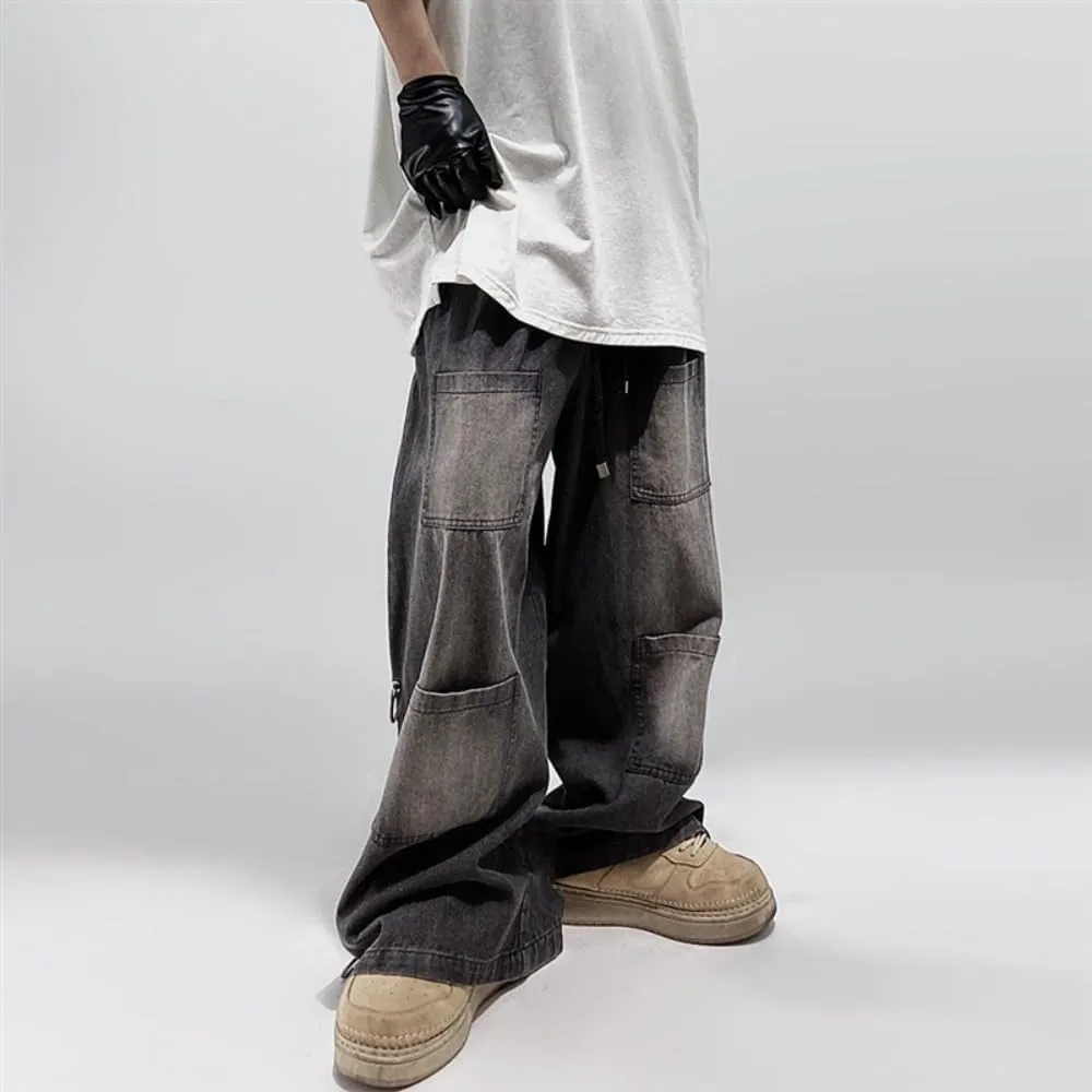 Multi Pocket Cargo Jeans Baggy Jeans Wide Leg Grunge Pants Vintage Low Rise Streetwear Goth