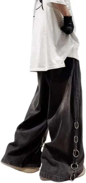 Multi Pocket Cargo Jeans Baggy Jeans Wide Leg Grunge Pants Vintage Low Rise Streetwear Goth