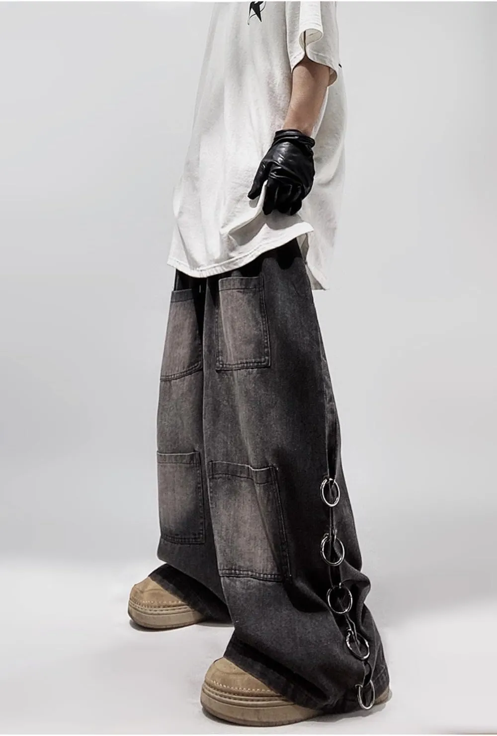 Multi Pocket Cargo Jeans Baggy Jeans Wide Leg Grunge Pants Vintage Low Rise Streetwear Goth