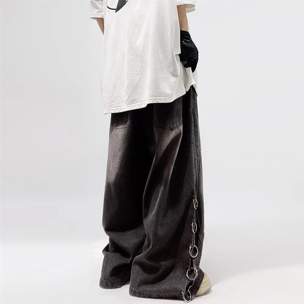 Multi Pocket Cargo Jeans Baggy Jeans Wide Leg Grunge Pants Vintage Low Rise Streetwear Goth