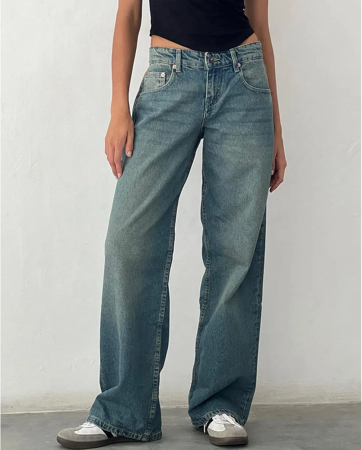 Mxiqqpltky Low Rise Jeans for Women Mom Jeans Wide Straight Leg Baggy Jeans Y2k Vintage Boyfriend Denim Pants Streetwear