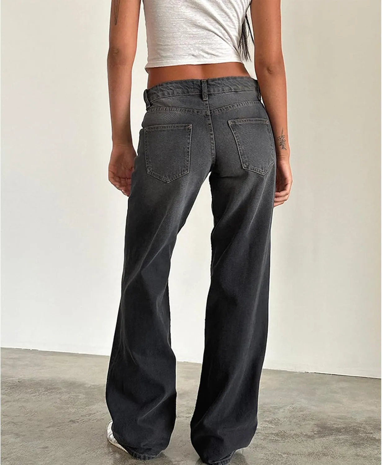 Mxiqqpltky Low Rise Jeans for Women Mom Jeans Wide Straight Leg Baggy Jeans Y2k Vintage Boyfriend Denim Pants Streetwear