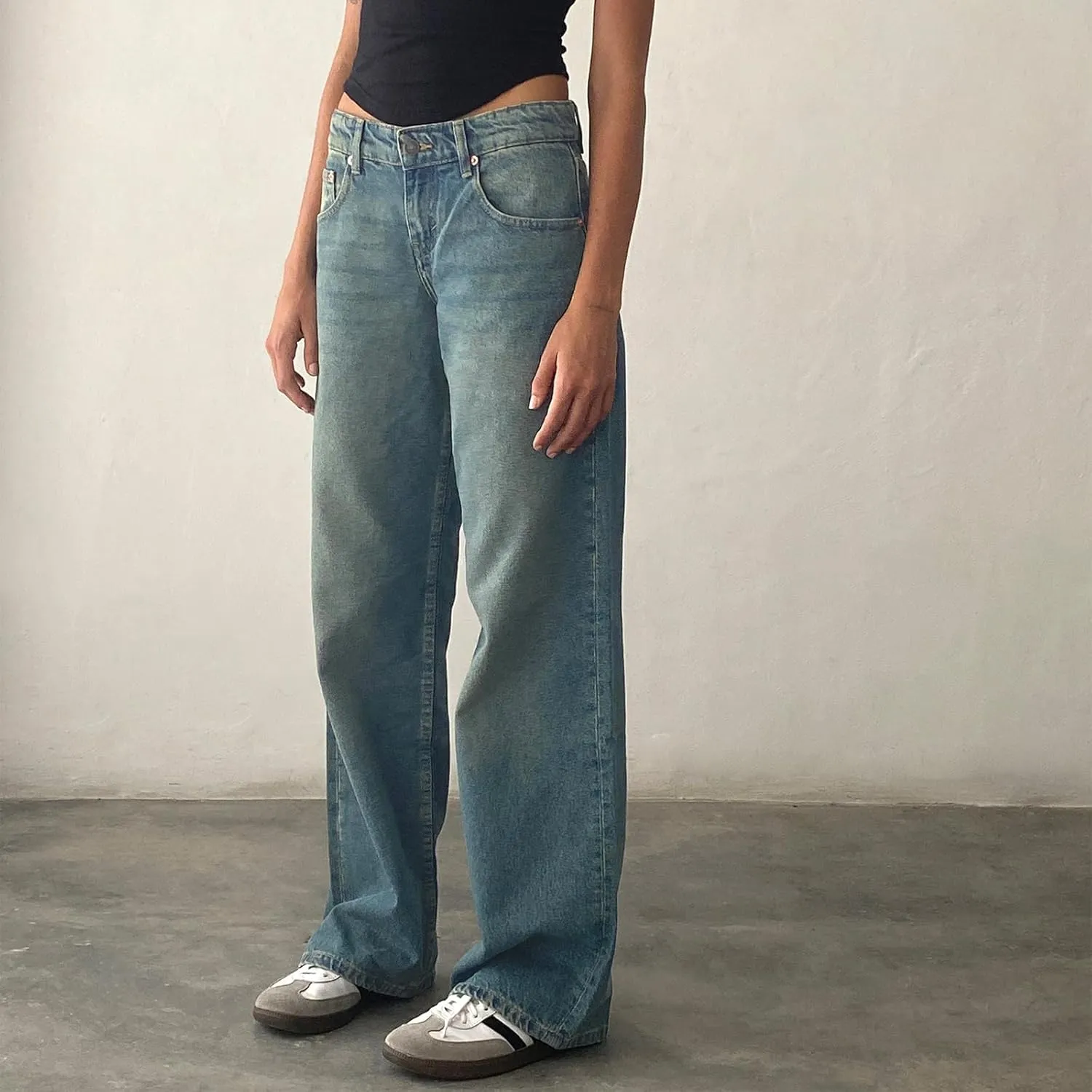 Mxiqqpltky Low Rise Jeans for Women Mom Jeans Wide Straight Leg Baggy Jeans Y2k Vintage Boyfriend Denim Pants Streetwear