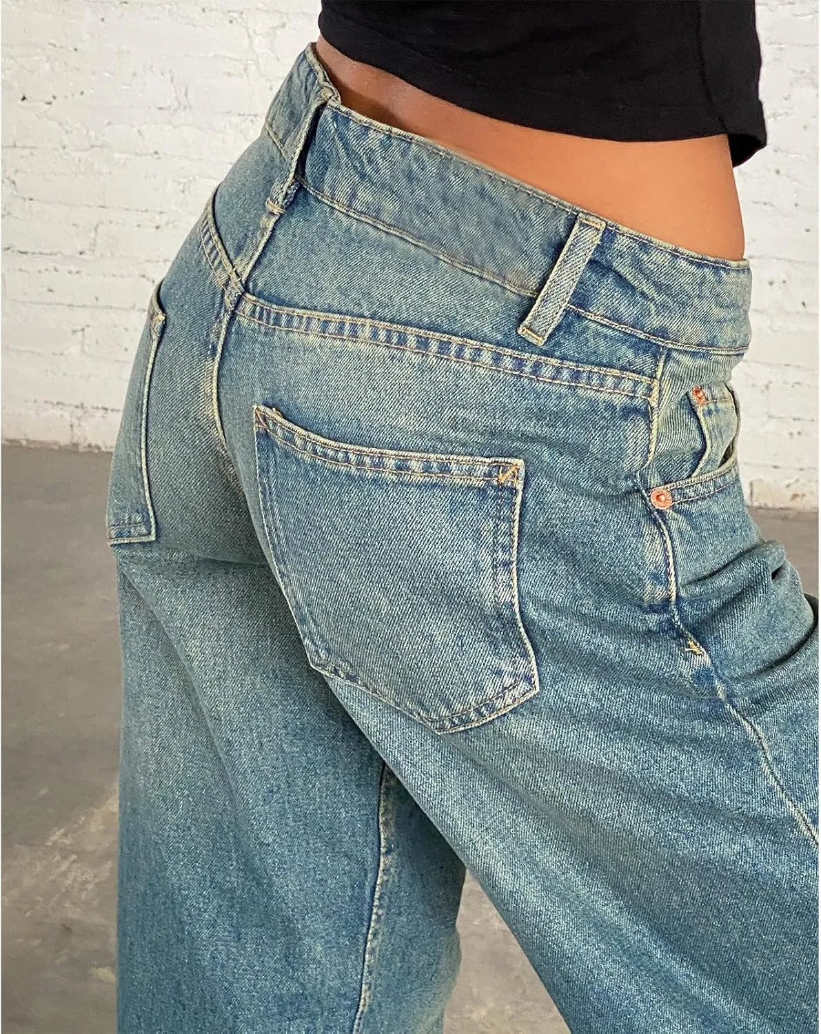 Mxiqqpltky Low Rise Jeans for Women Mom Jeans Wide Straight Leg Baggy Jeans Y2k Vintage Boyfriend Denim Pants Streetwear