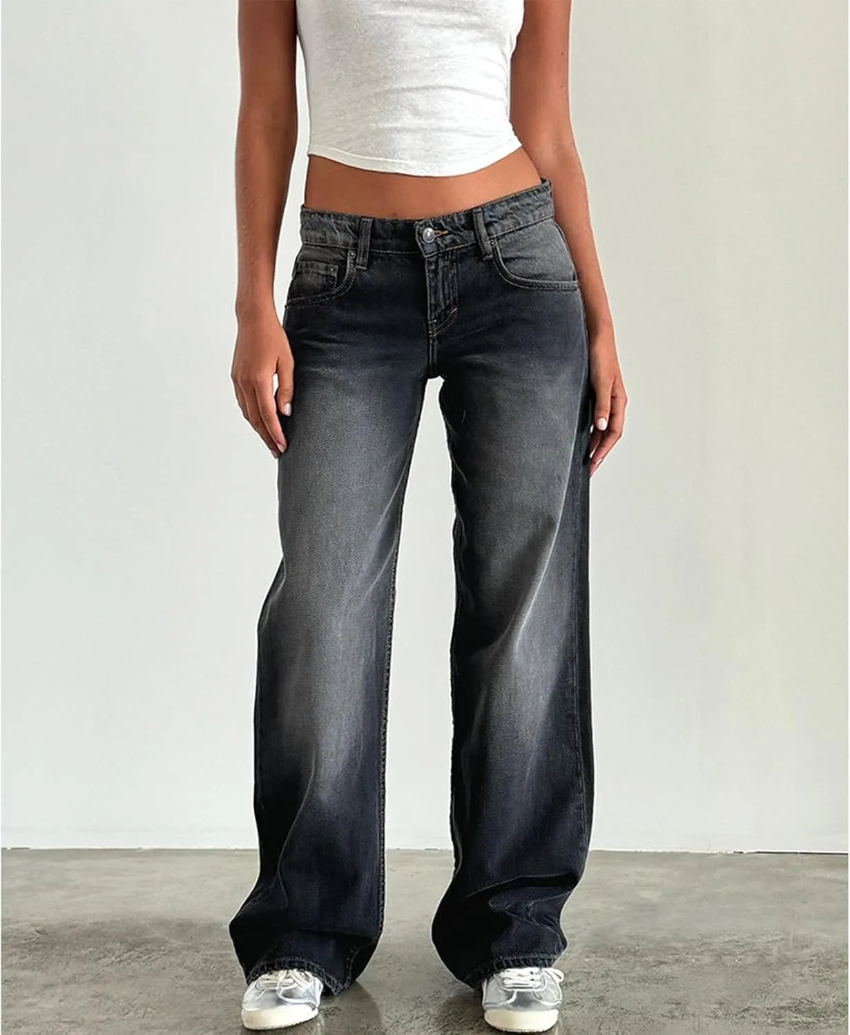 Mxiqqpltky Low Rise Jeans for Women Mom Jeans Wide Straight Leg Baggy Jeans Y2k Vintage Boyfriend Denim Pants Streetwear