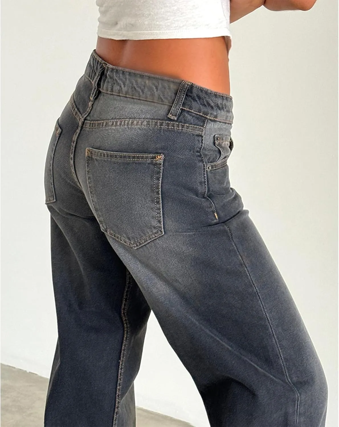 Mxiqqpltky Low Rise Jeans for Women Mom Jeans Wide Straight Leg Baggy Jeans Y2k Vintage Boyfriend Denim Pants Streetwear