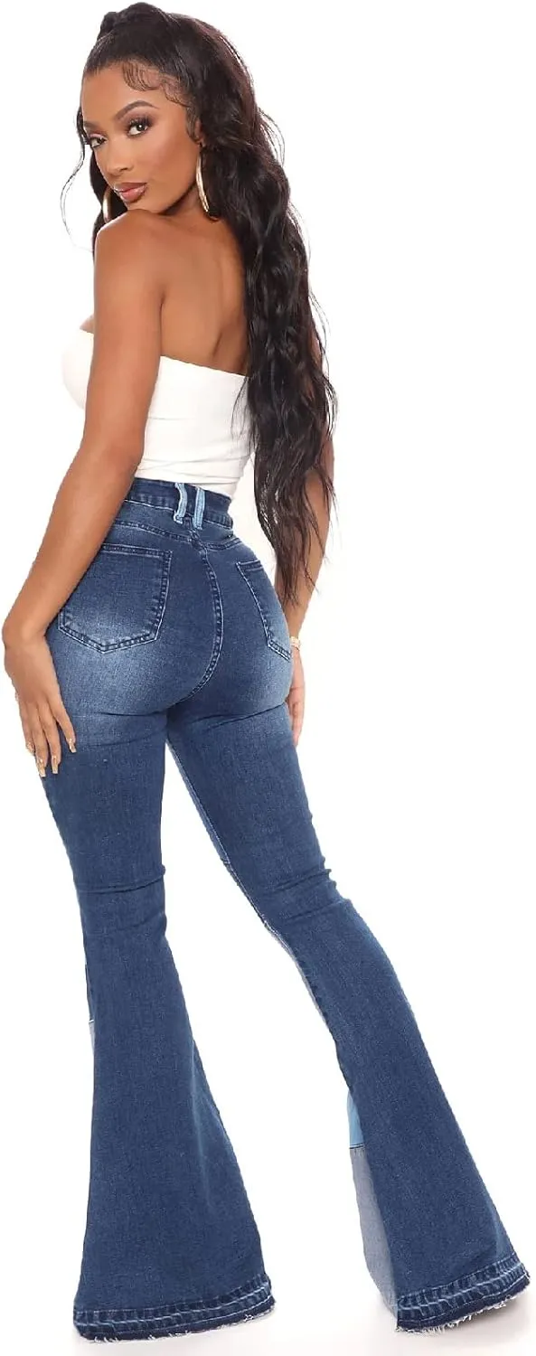 ODIZLI Women's High Waisted Bell Bottom Jeans Ripped Stretch Skinny Flare Jeans Distressed Bootcut Denim Pants Plus Size