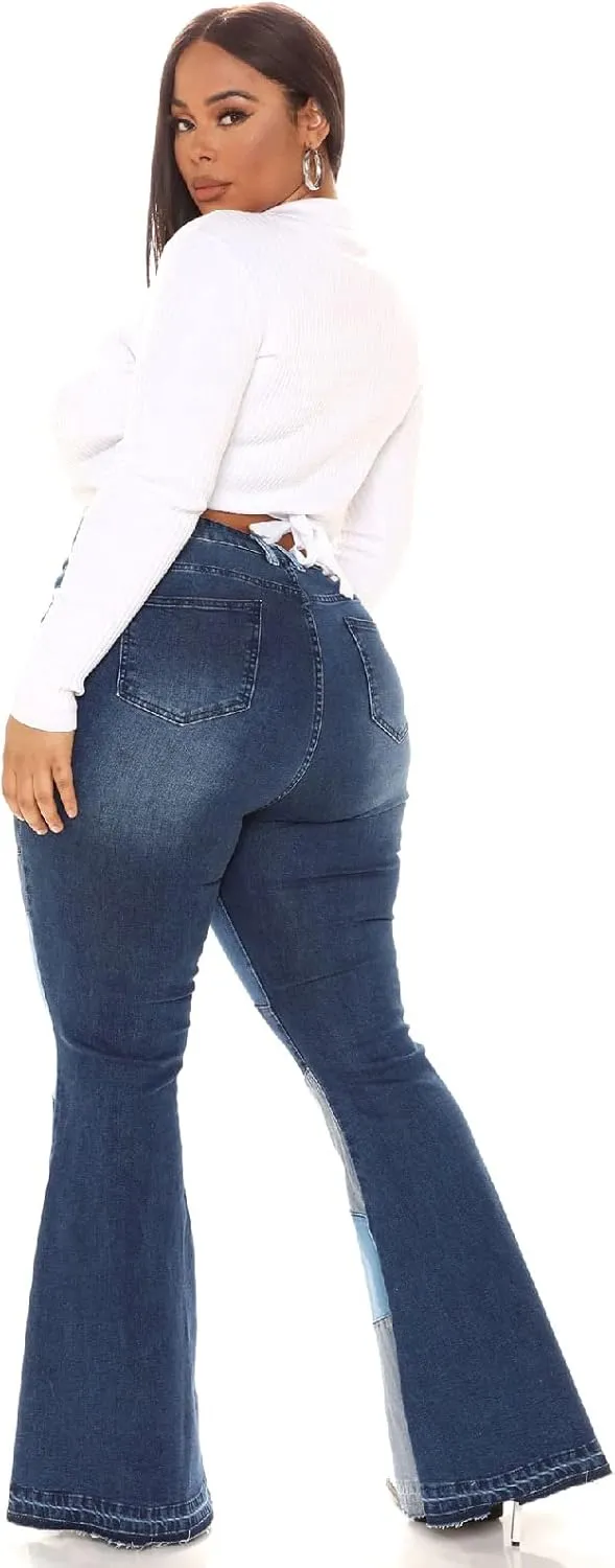 ODIZLI Women's High Waisted Bell Bottom Jeans Ripped Stretch Skinny Flare Jeans Distressed Bootcut Denim Pants Plus Size