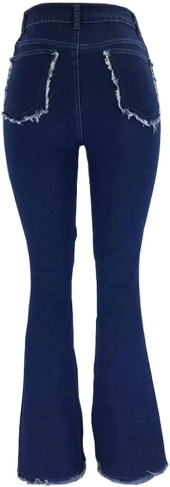 ODIZLI Women's High Waisted Bell Bottom Jeans Ripped Stretch Skinny Flare Jeans Distressed Bootcut Denim Pants Plus Size