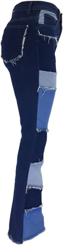 ODIZLI Women's High Waisted Bell Bottom Jeans Ripped Stretch Skinny Flare Jeans Distressed Bootcut Denim Pants Plus Size