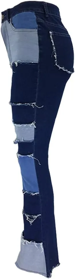 ODIZLI Women's High Waisted Bell Bottom Jeans Ripped Stretch Skinny Flare Jeans Distressed Bootcut Denim Pants Plus Size