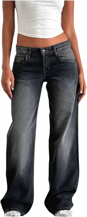 Oplxuo Womens Jeans High Waisted Straight Leg Baggy Boyfriend Jeans for Women Trendy Stretch Denim Pants with Pockets