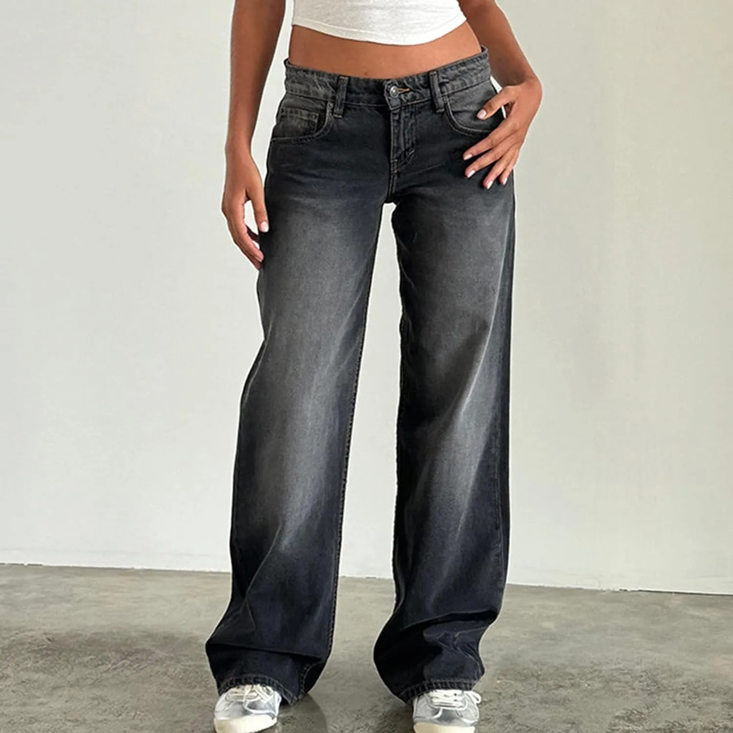 Oplxuo Womens Jeans High Waisted Straight Leg Baggy Boyfriend Jeans for Women Trendy Stretch Denim Pants with Pockets