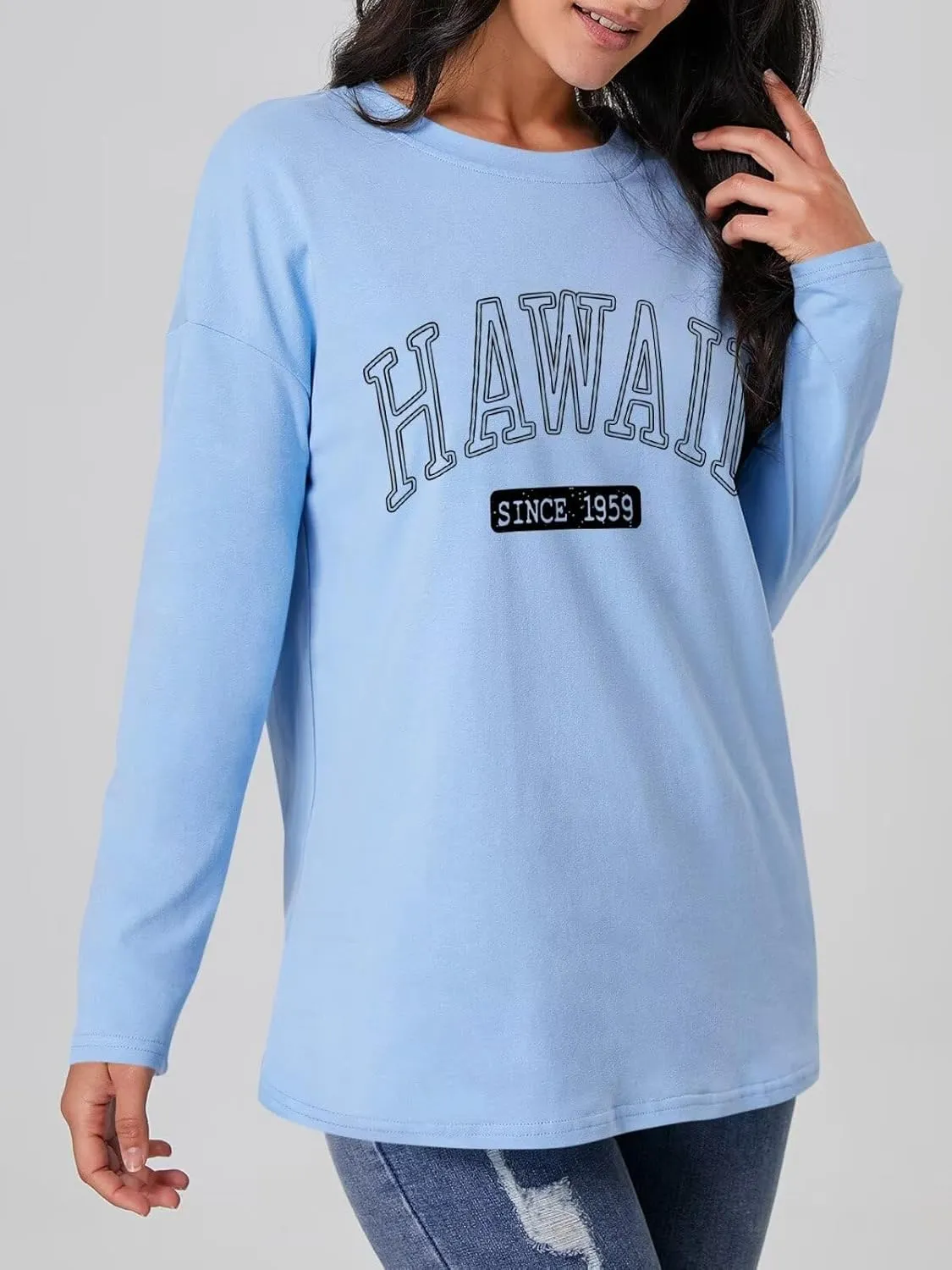 ORANDESIGNE Women Graphic Long Sleeve T Shirts Oversized Letter Print Tees Casual Crewneck Tunic Tops