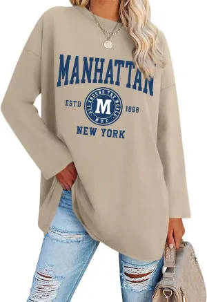 ORANDESIGNE Women Graphic Long Sleeve T Shirts Oversized Letter Print Tees Casual Crewneck Tunic Tops