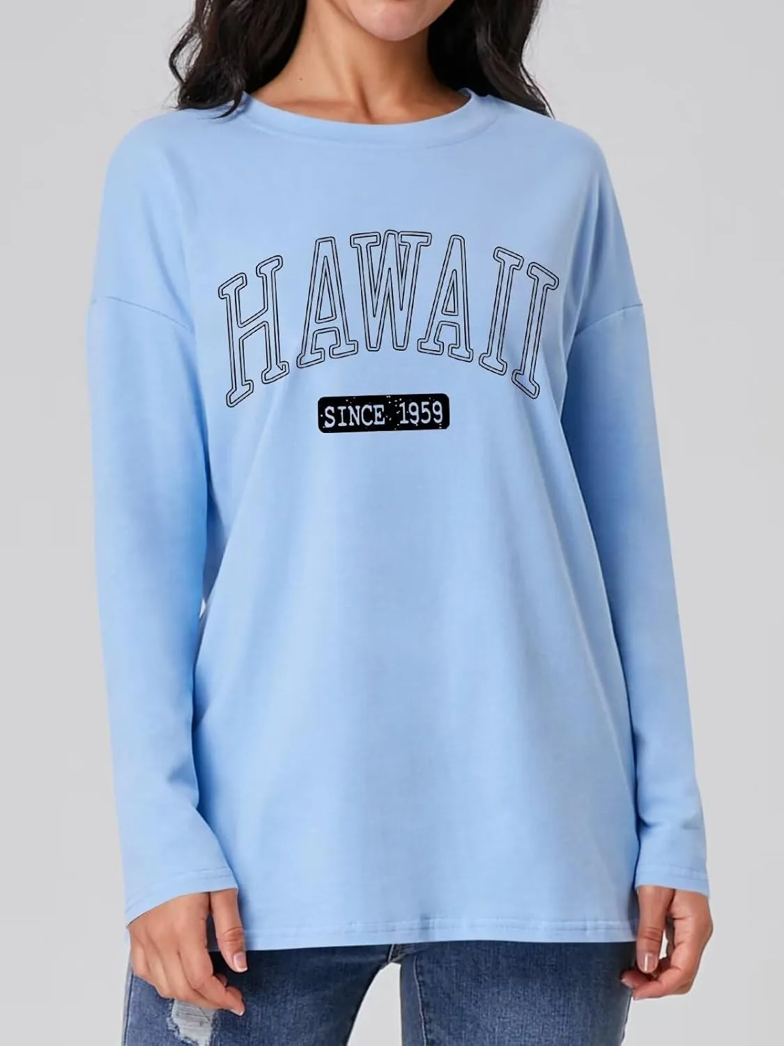 ORANDESIGNE Women Graphic Long Sleeve T Shirts Oversized Letter Print Tees Casual Crewneck Tunic Tops