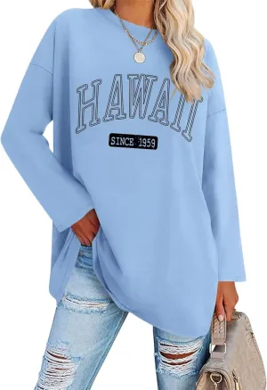 ORANDESIGNE Women Graphic Long Sleeve T Shirts Oversized Letter Print Tees Casual Crewneck Tunic Tops