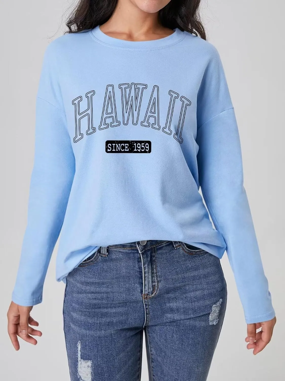 ORANDESIGNE Women Graphic Long Sleeve T Shirts Oversized Letter Print Tees Casual Crewneck Tunic Tops