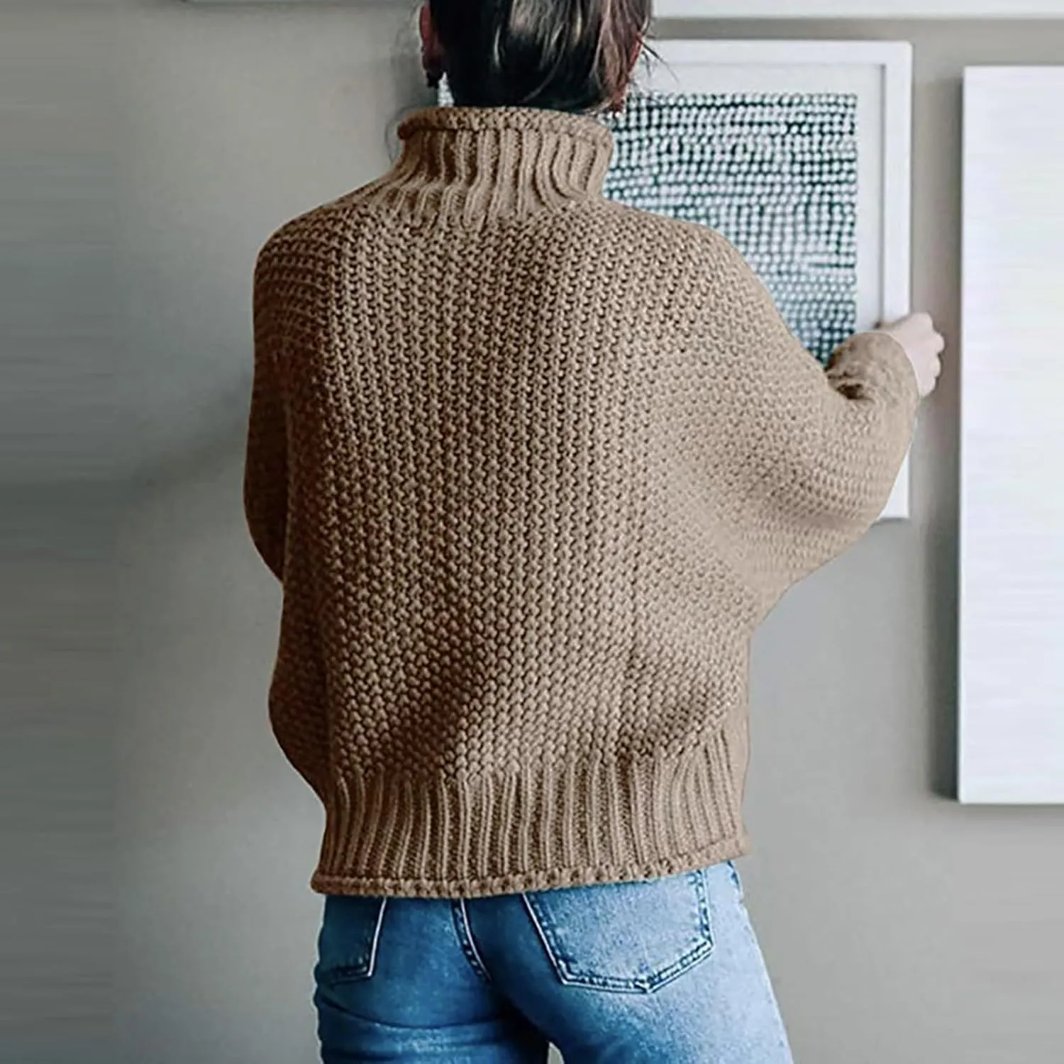 Oversized Sweaters for Women Cable Knit Pullover Sweater Wool Turtleneck Long Sleeve Jumper Fall Winter Casual Tops