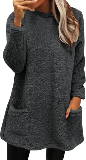 Oversized Sweaters For Women Casual Fleece Fuzzy Faux Shearling Warm Winter Outwear Jacket Shaggy Coat Cute Sweater