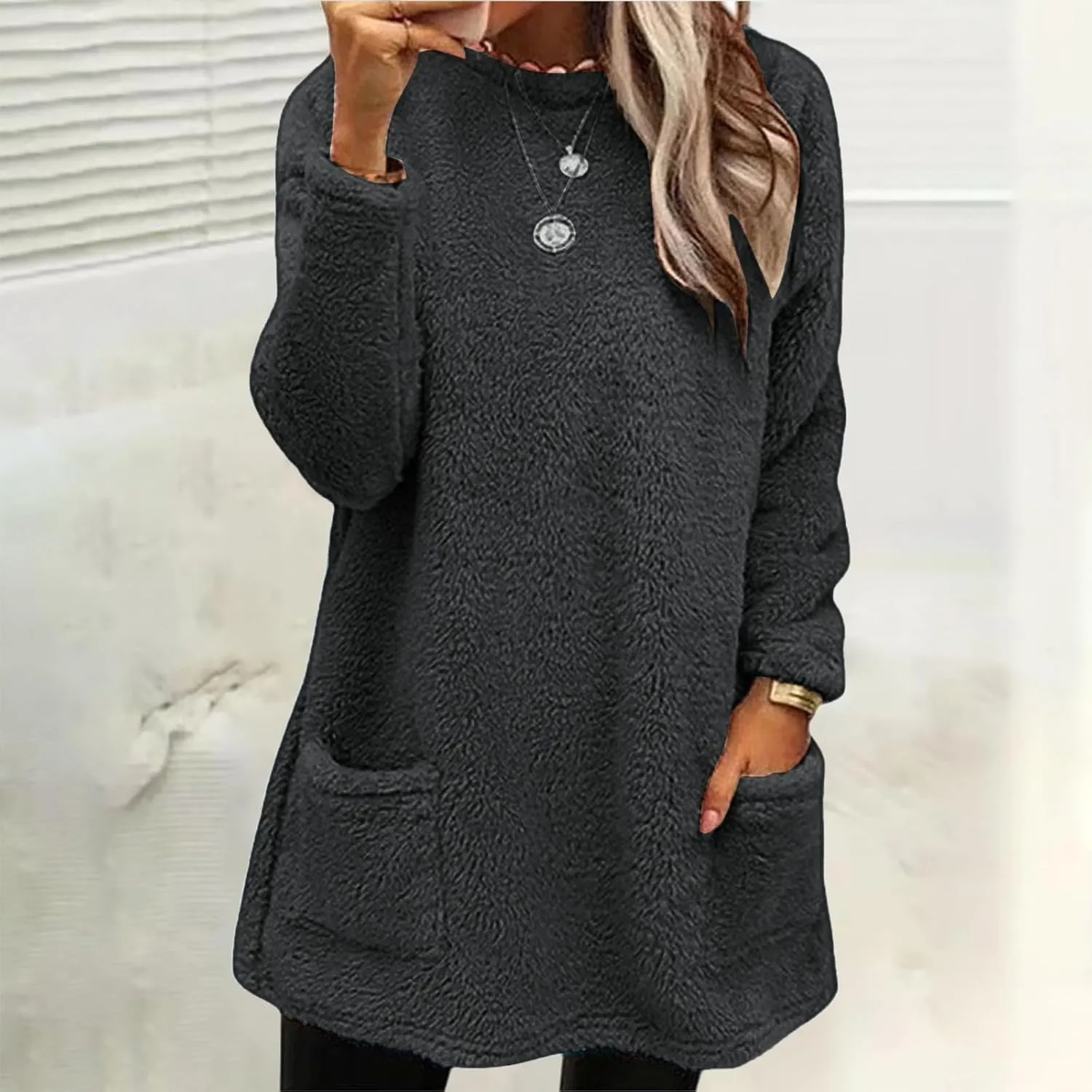 Oversized Sweaters For Women Casual Fleece Fuzzy Faux Shearling Warm Winter Outwear Jacket Shaggy Coat Cute Sweater