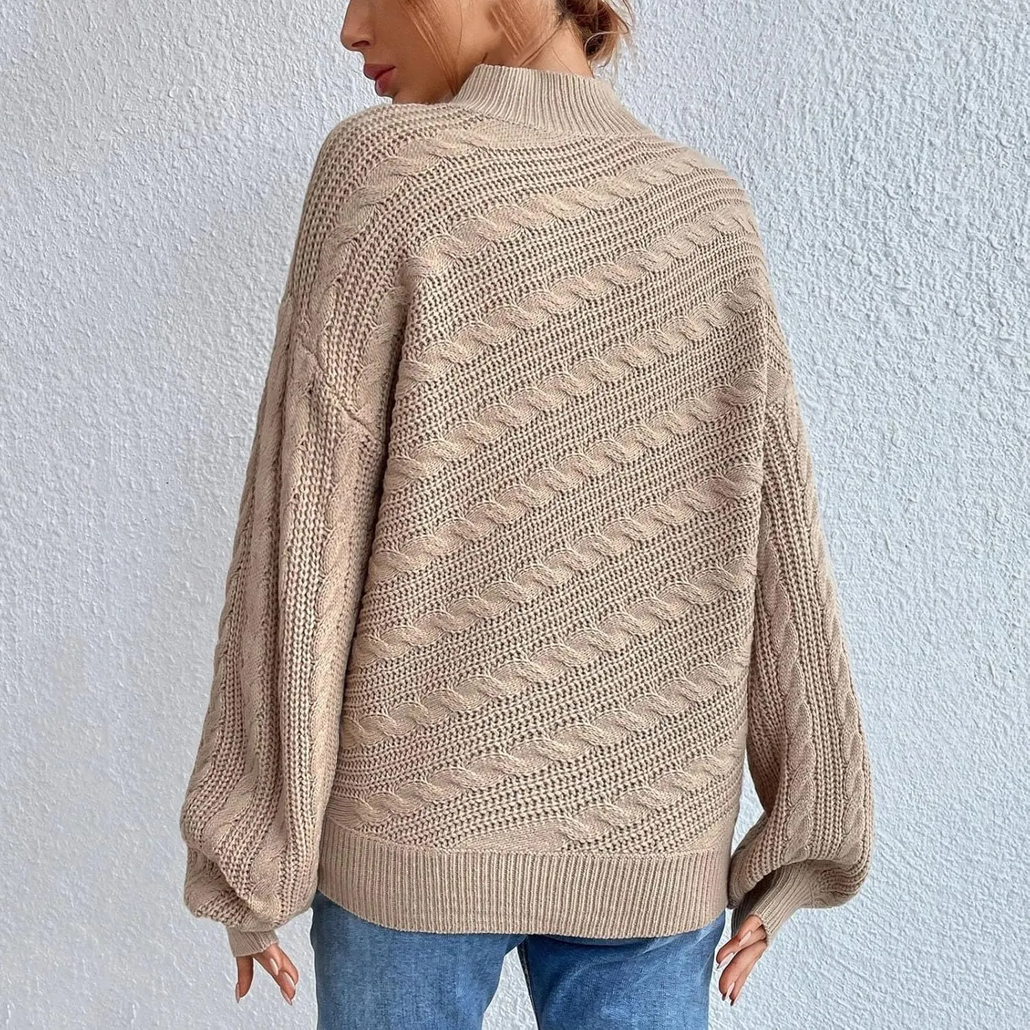 Oversized Sweaters for Women Fall Winter Turtleneck Lantern Sleeves Knitwear Fashionable Versatile Knitted Pullover
