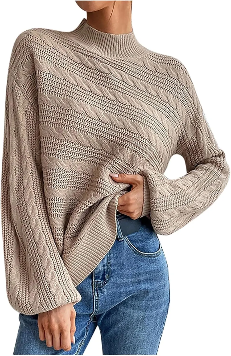 Oversized Sweaters for Women Fall Winter Turtleneck Lantern Sleeves Knitwear Fashionable Versatile Knitted Pullover