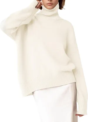 Oversized Sweaters for Women Turtleneck Sweater Long Sleeve Chunky Knitted Pullover High Low Hem Fall Jumper Tops