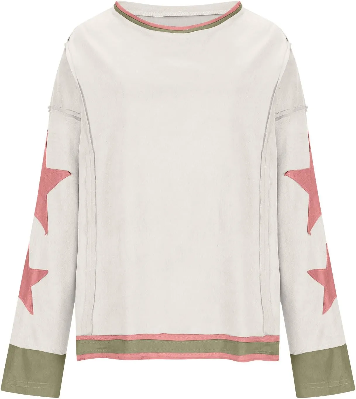 Oversized Sweatshirt for Women Lantern Sleeve Star Pullover Crewneck Corded Shirts Fashion Fall Outfits Trendy 2024