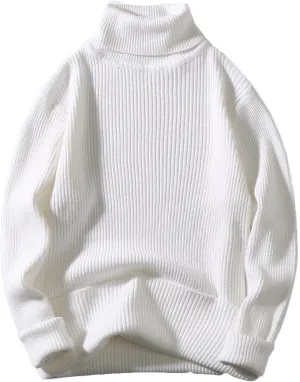 Oversized Turtleneck Ribbed Knitted Sweaters for Men Long Sleeve Solid Pullover Sweaters Casual Winter Warm Sweater