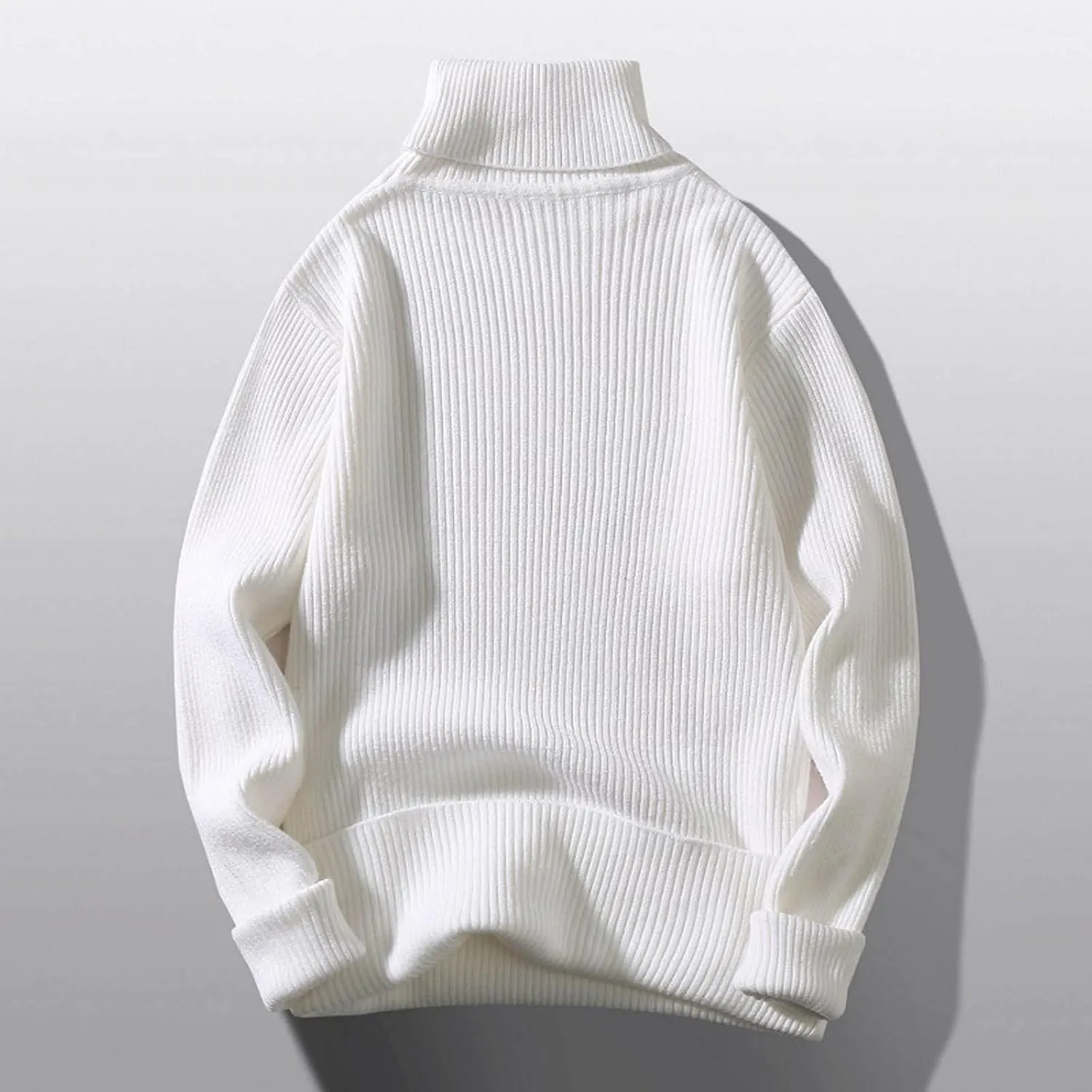 Oversized Turtleneck Ribbed Knitted Sweaters for Men Long Sleeve Solid Pullover Sweaters Casual Winter Warm Sweater