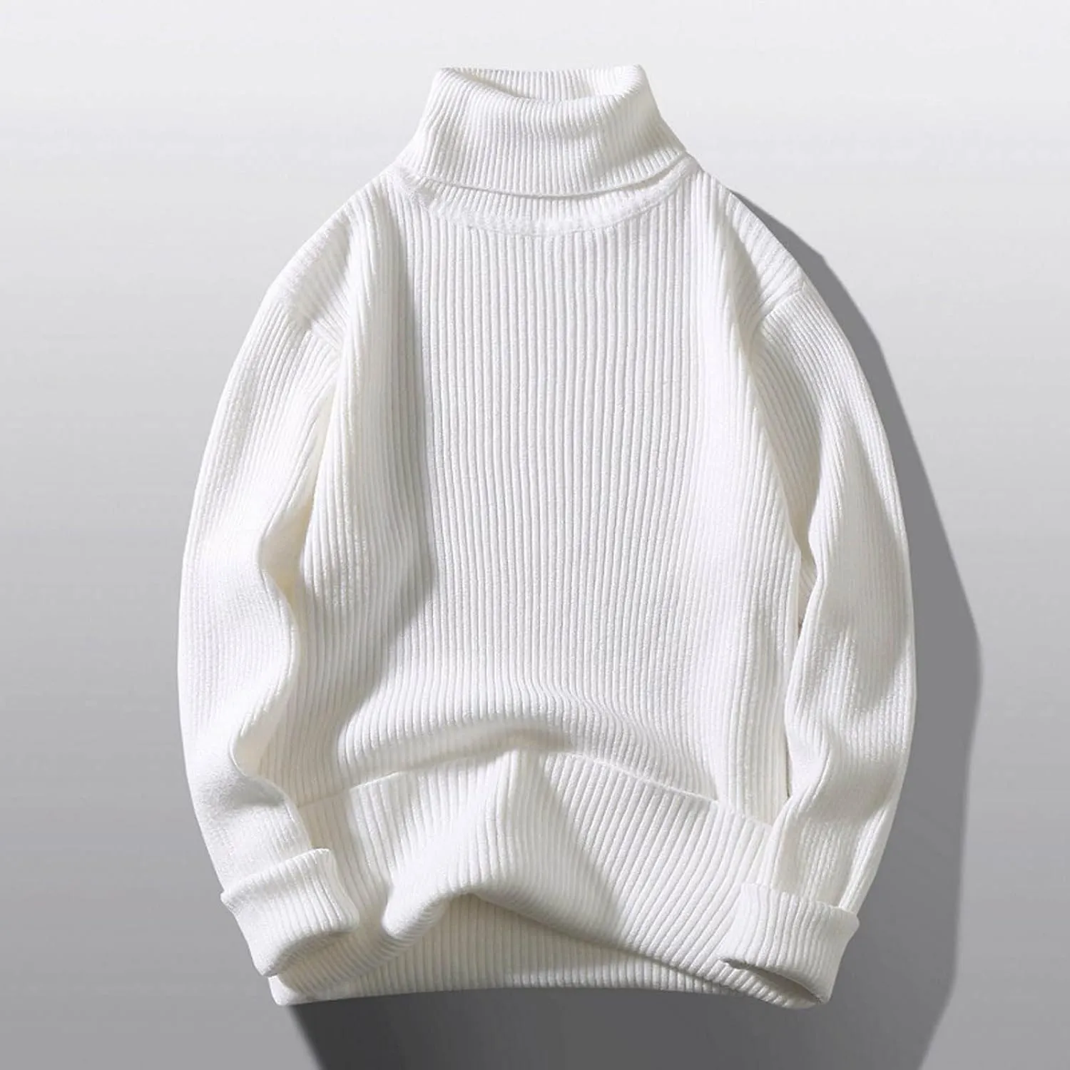 Oversized Turtleneck Ribbed Knitted Sweaters for Men Long Sleeve Solid Pullover Sweaters Casual Winter Warm Sweater