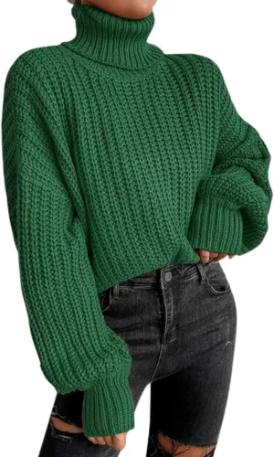 Oversized Turtleneck Sweater for Womens Ribbed Knit Chunky Pullover Winter Warm Plus Size Nylon Fall Trendy Sweaters