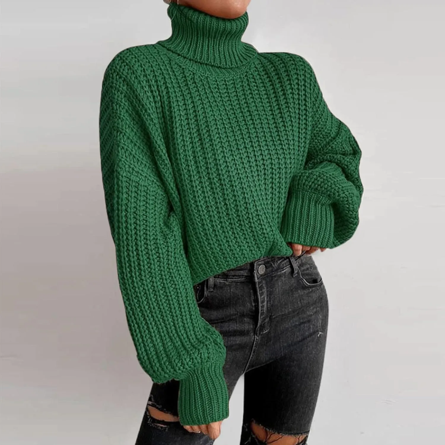 Oversized Turtleneck Sweater for Womens Ribbed Knit Chunky Pullover Winter Warm Plus Size Nylon Fall Trendy Sweaters