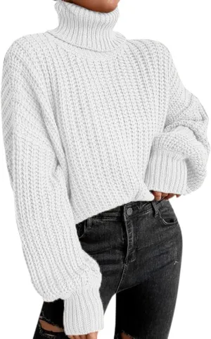 Oversized Turtleneck Sweater for Womens Ribbed Knit Chunky Pullover Winter Warm Plus Size Nylon Fall Trendy Sweaters