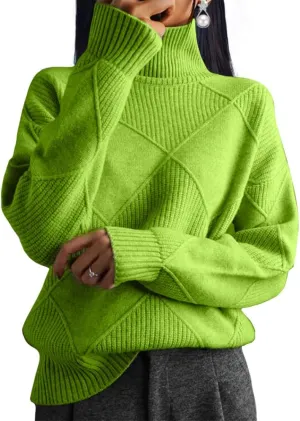 Oversized Womens Turtleneck Sweaters Lightweight Cable Knit Pullover Casual Loose Long Sleeve Chunky Knitted Sweaters