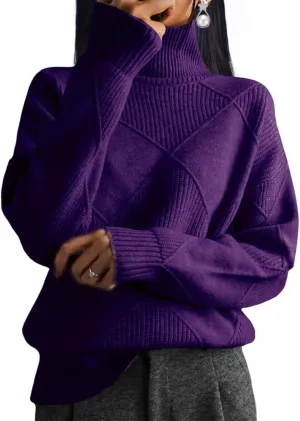 Oversized Womens Turtleneck Sweaters Lightweight Cable Knit Pullover Casual Loose Long Sleeve Chunky Knitted Sweaters
