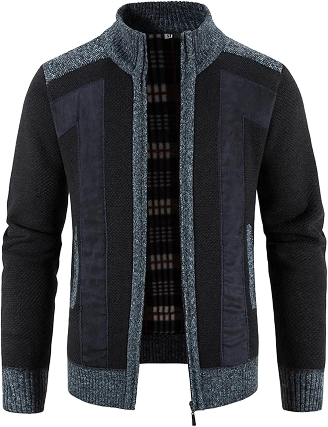 Patchwork Sweater Jackets for Men Full Zip Cardigan Jumpers Casual Stand Collar Jacket Knitted Patchwork Sweaters