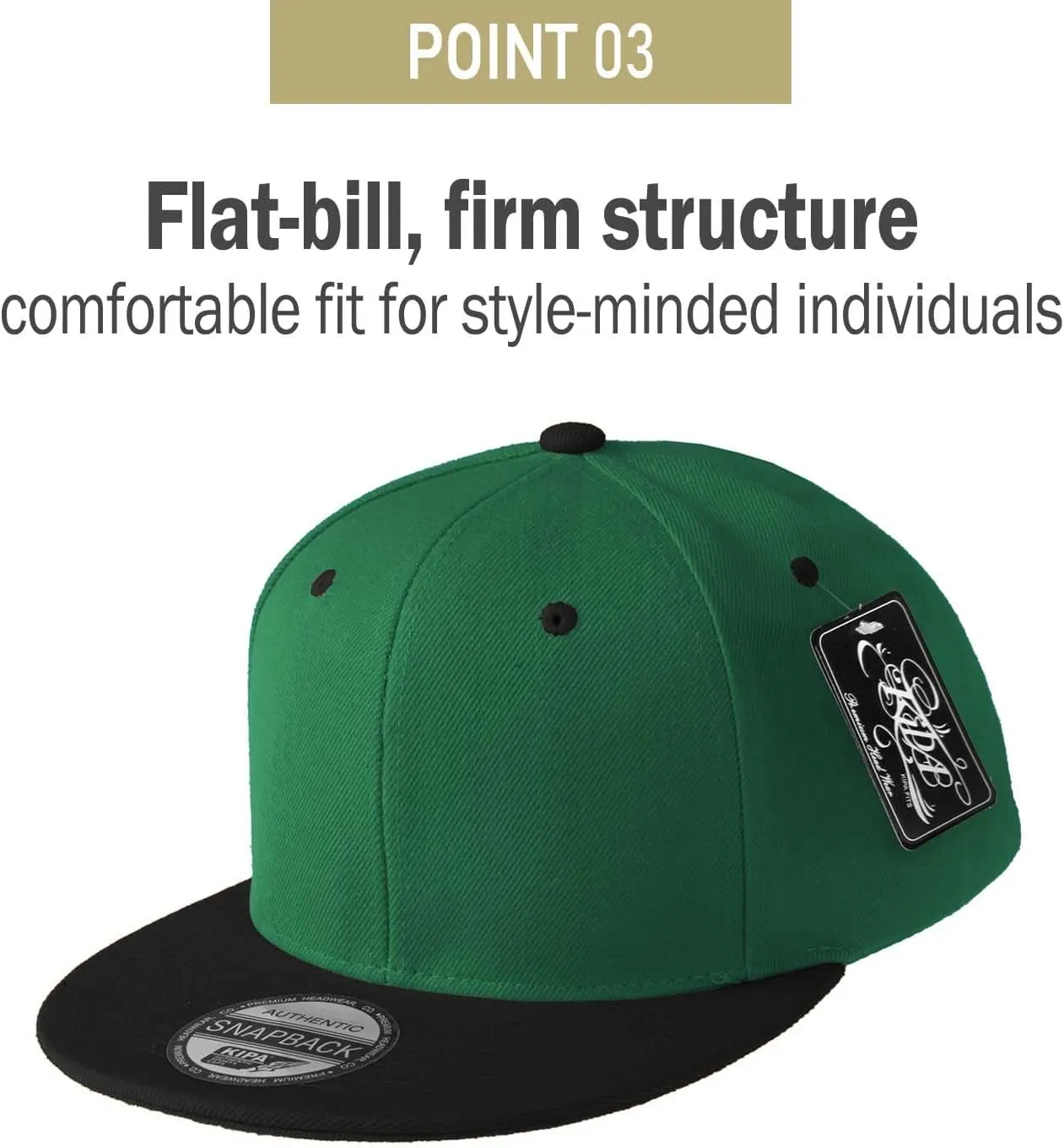 PLAIN GEAR Classic Flat Bill Hats for Men & Women Snapback Brim Hat - Blank Snap Back Two-Tone Color with Snap Closure