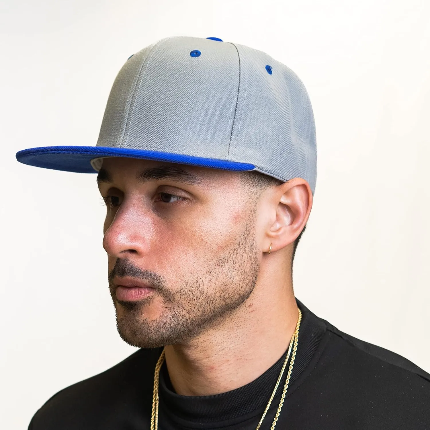 PLAIN GEAR Classic Flat Bill Hats for Men & Women Snapback Brim Hat - Blank Snap Back Two-Tone Color with Snap Closure