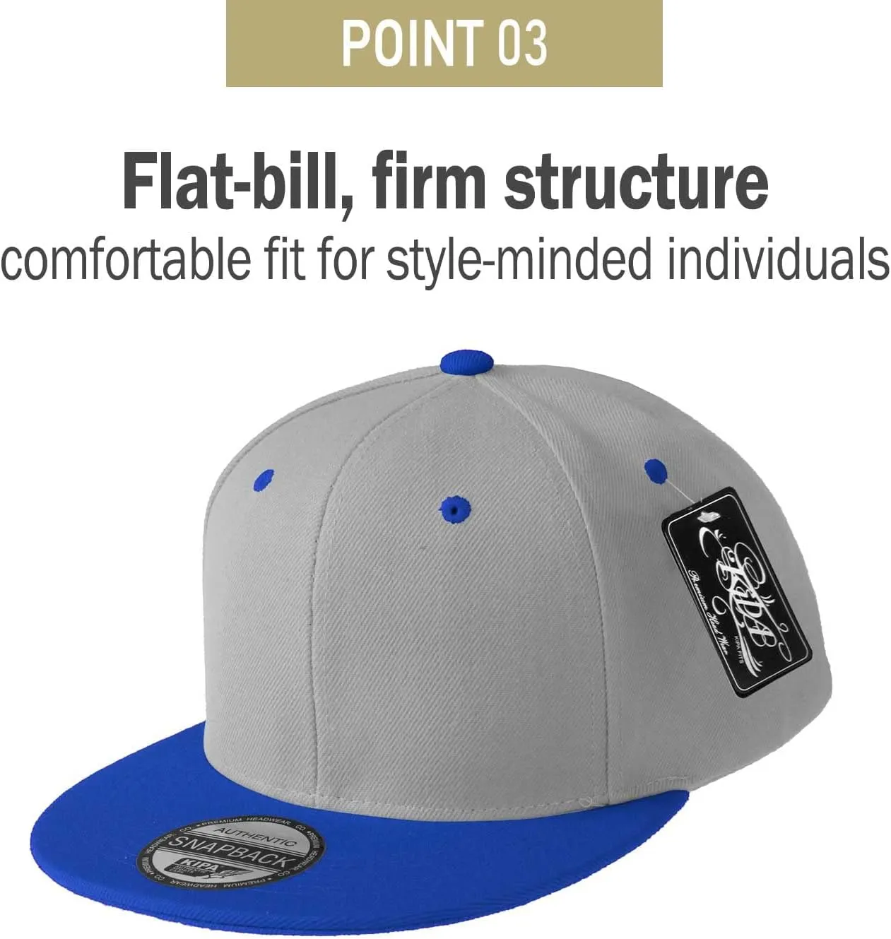 PLAIN GEAR Classic Flat Bill Hats for Men & Women Snapback Brim Hat - Blank Snap Back Two-Tone Color with Snap Closure